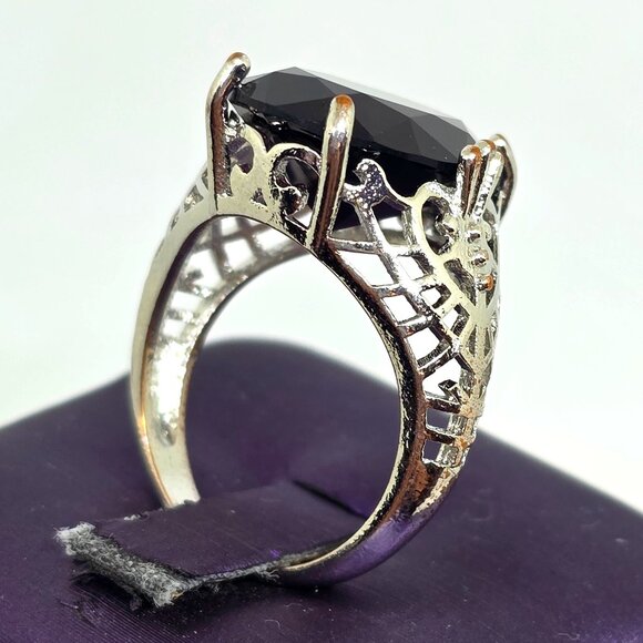 Stunning Oval Faceted Purple Stone Silver Filigree Victorian Style Ring - SZ 7 - Picture 7 of 13